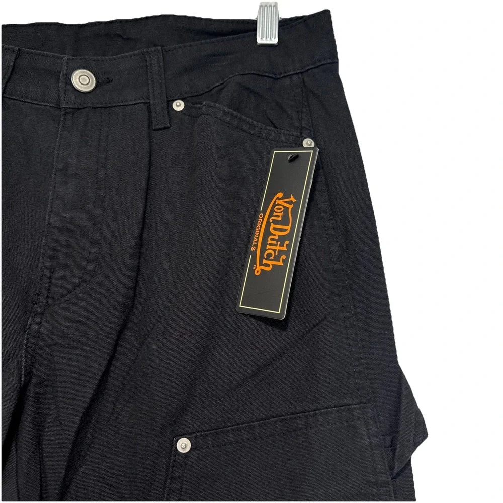 Von Dutch Jeans Mens Sz 30x32 Double Knee Patch Graphic Black Denim -NEW w/ Tag - Picture 3 of 13